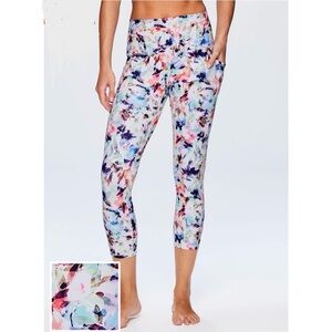 RBX high waist confetti floral print athletic capri leggings Size Large